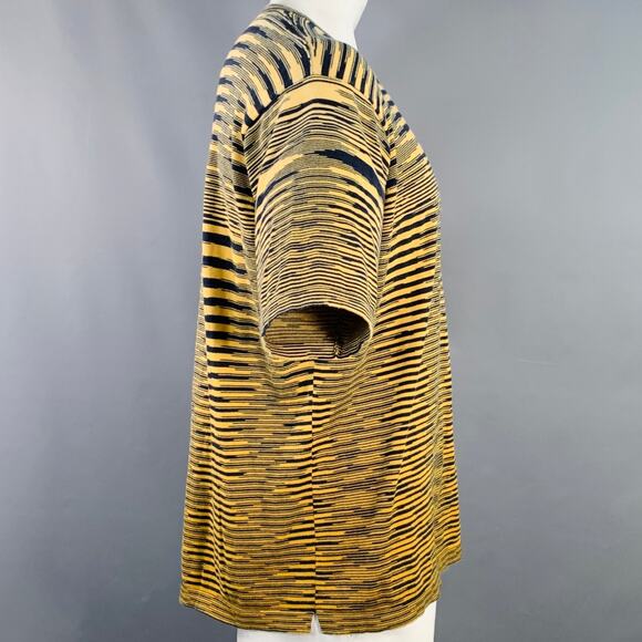 MISSONI Size XL Yellow Navy Stripe Cotton Knit Crew Neck T-Shirt - Picture 2 of 6